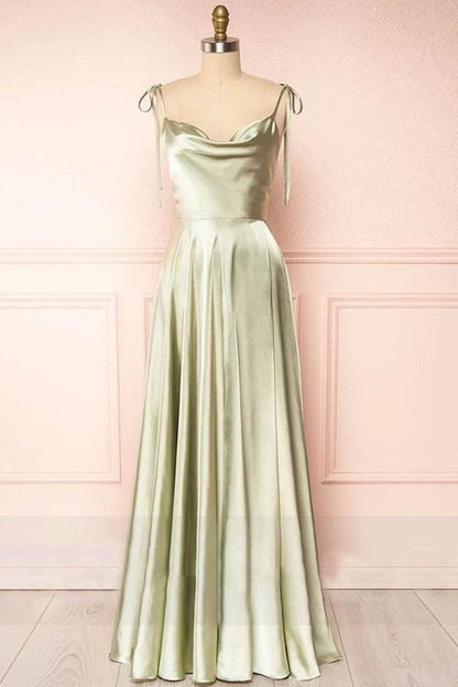 Spaghettiträger A-Linie Satin Schlichtes langes Ballkleid Brautjungfernkleid ED01683