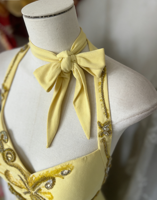 Elegant Yellow Mermaid Formal Dresses Halter Sequin Diamond Long Prom Dress Birthday Party Outfit ED01686