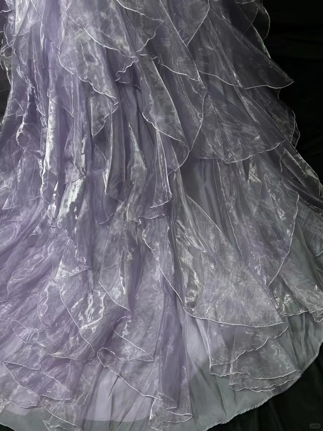 Robe de soirée élégante en tulle violet, style sirène, sans bretelles, longue et superposée, ED01687