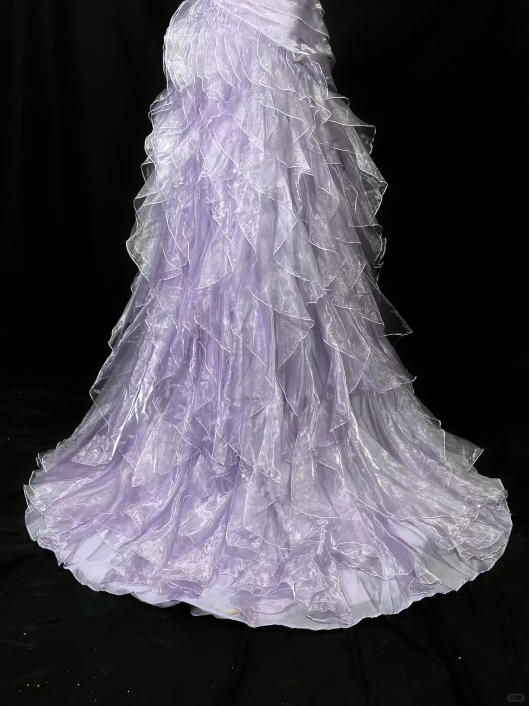 Robe de soirée élégante en tulle violet, style sirène, sans bretelles, longue et superposée, ED01687