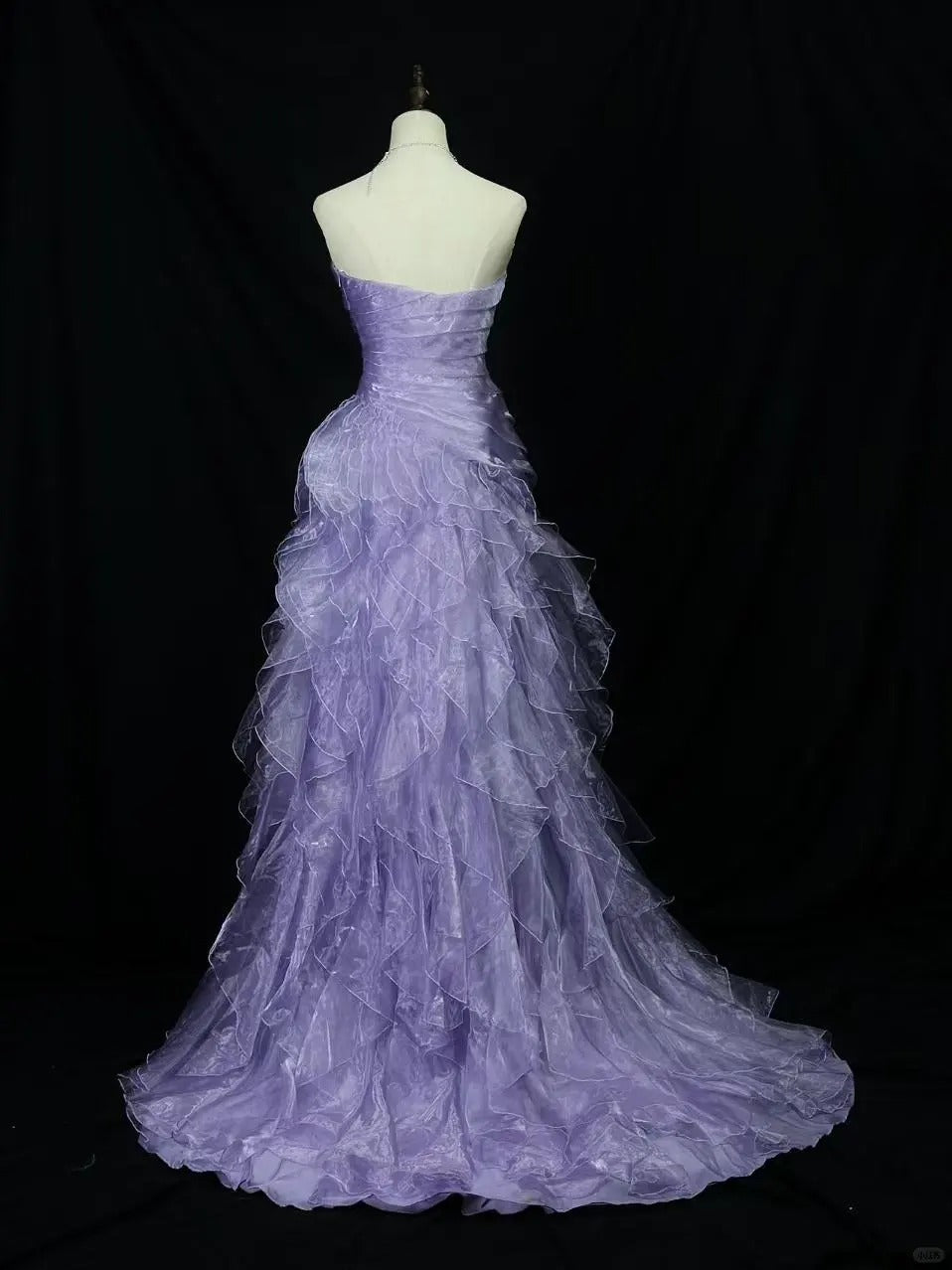Robe de soirée élégante en tulle violet, style sirène, sans bretelles, longue et superposée, ED01687