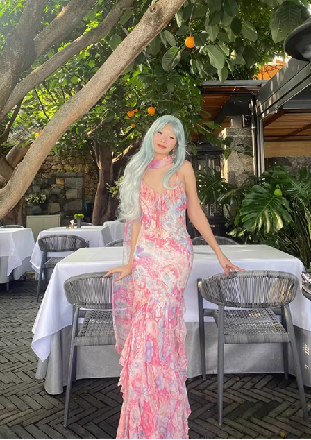 Vintage Pink Spaghetti Strap Mermaid Party Dresses  Fairytale Chiffon Beaded Long Prom Dresses  ED01690