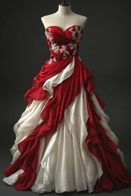 Vintage Patchwork Color A-Line Sweetheart Neck Chiffon Lace Long Prom Dress Evening Dress ED01704