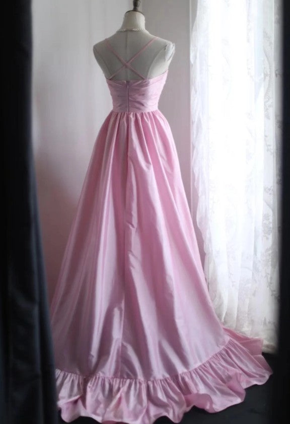 A-Linie Spaghettiträger Satin Langes Hochzeitskleid Geburtstag Quinceanera Kleid Ballkleid ED01712