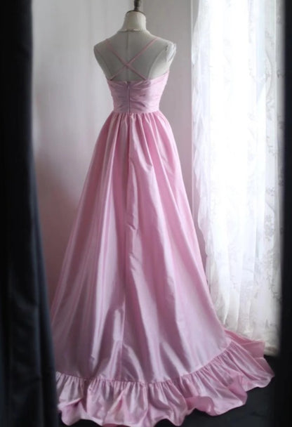 A-Linie Spaghettiträger Satin Langes Hochzeitskleid Geburtstag Quinceanera Kleid Ballkleid ED01712