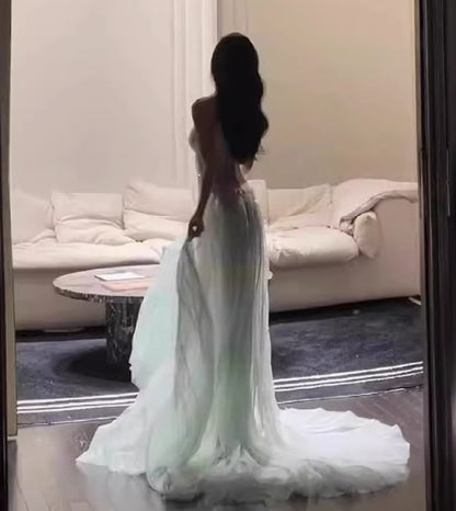 Robe de bal longue en tulle pailleté, coupe trapèze, sans bretelles, pour adulte, ED01716
