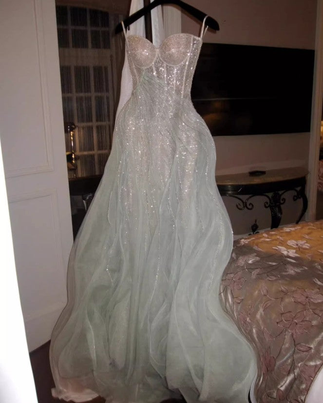 Robe de bal longue en tulle pailleté, coupe trapèze, sans bretelles, pour adulte, ED01716