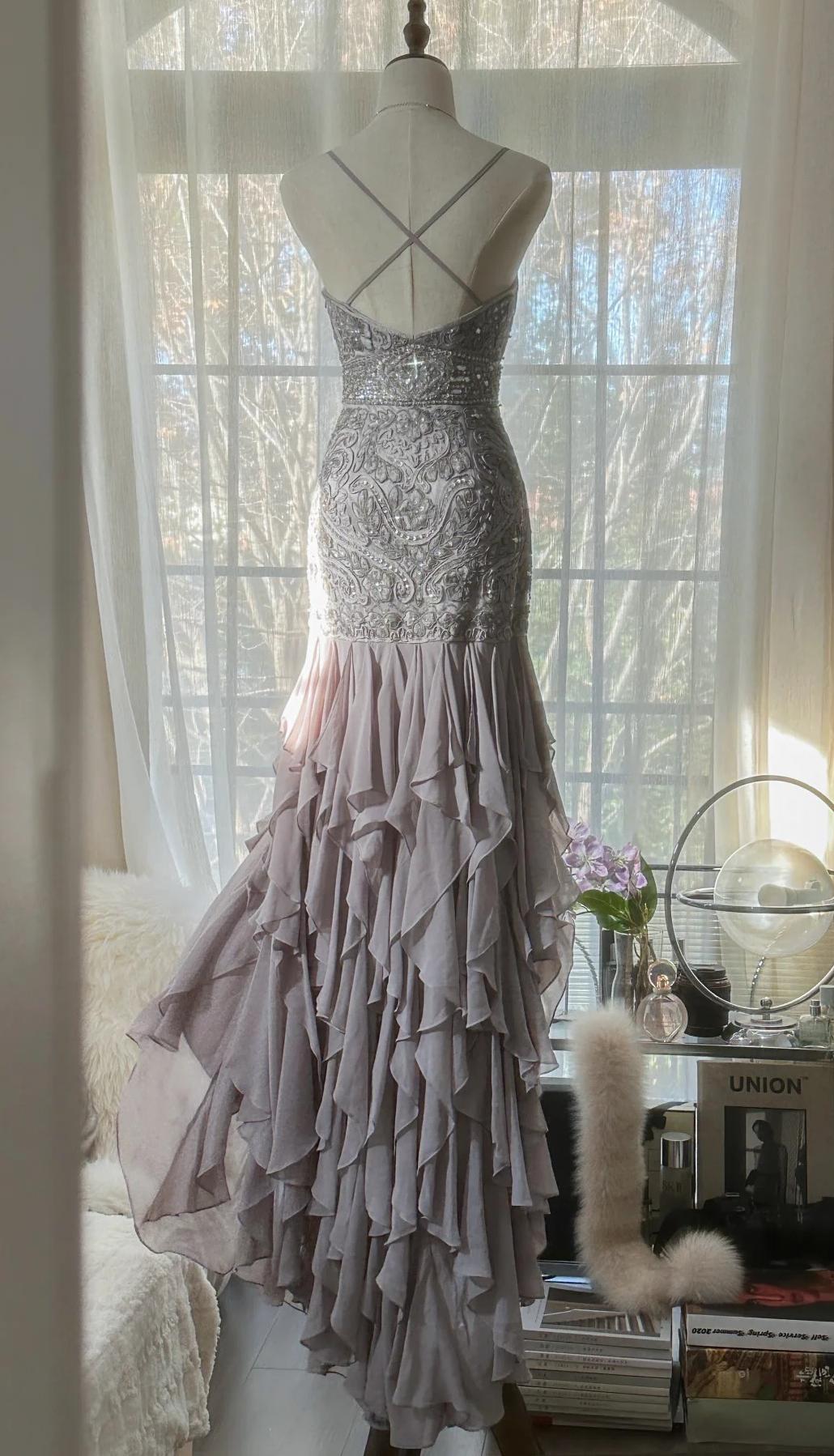 Elegant Purple Spaghetti Strap Appliques Bodycon Open Back Evening Dresses Chiffon Sequin Long Prom Dresses  ED01720