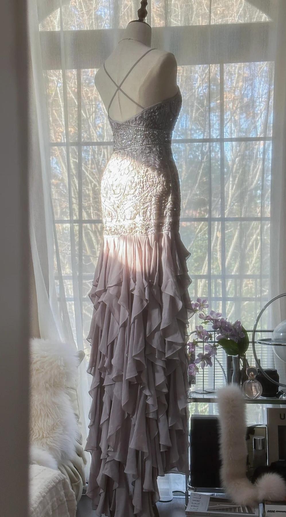 Elegant Purple Spaghetti Strap Appliques Bodycon Open Back Evening Dresses Chiffon Sequin Long Prom Dresses  ED01720