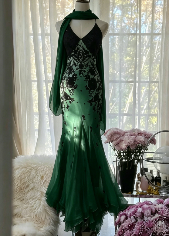 Mermaid Spaghetti Strap Chiffon Applique Long Prom Dresses Temperament Party Dresses ED01723