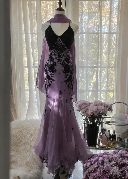 Mermaid Spaghetti Strap Chiffon Applique Long Prom Dresses Temperament Party Dresses ED01723