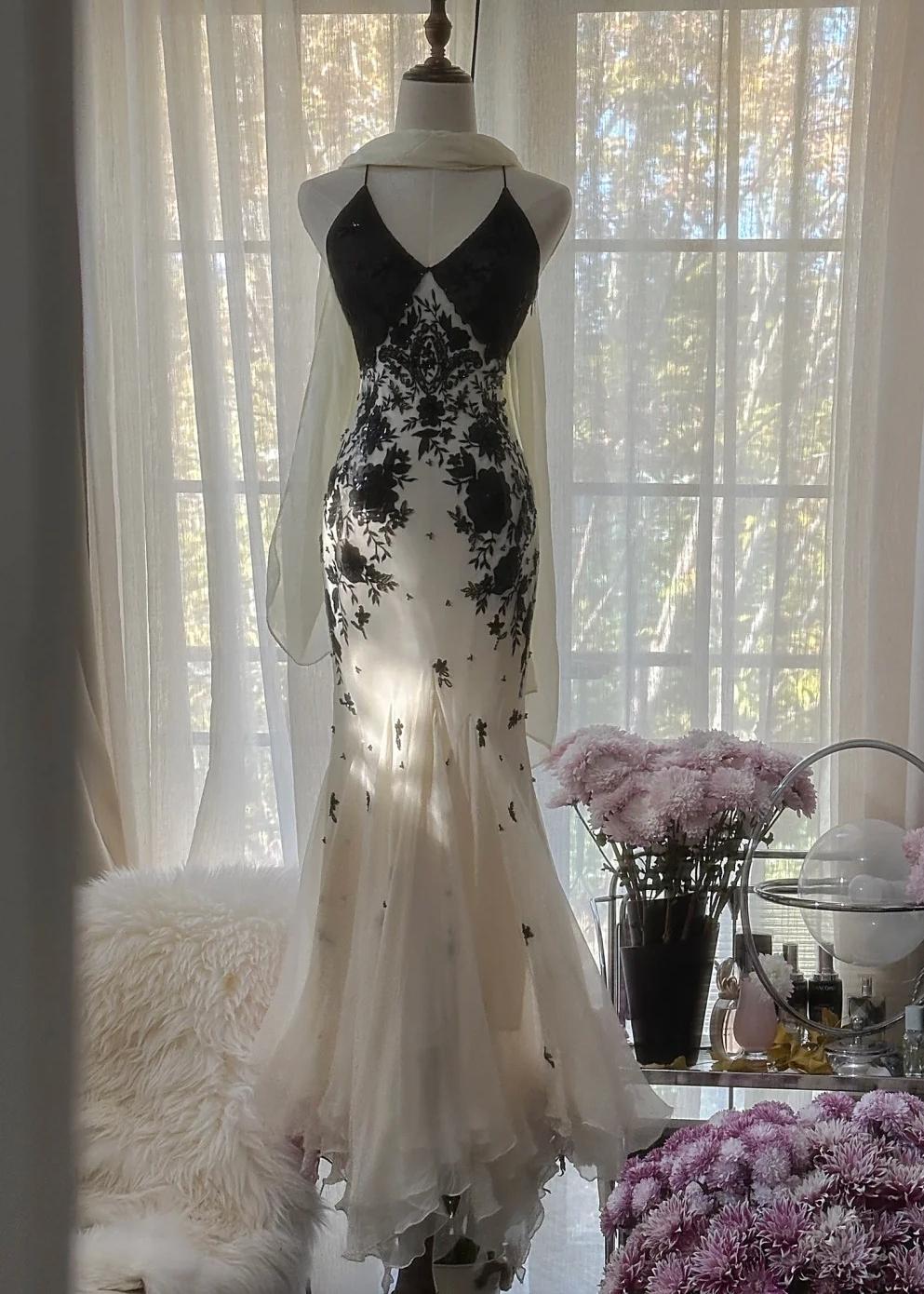 Mermaid Spaghetti Strap Chiffon Applique Long Prom Dresses Temperament – EvaFashionDress