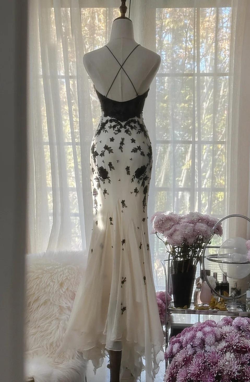 temperament chiffon long dress V-neck long-sleeved elastic print temperament dress Page 6 Fleur Rtro