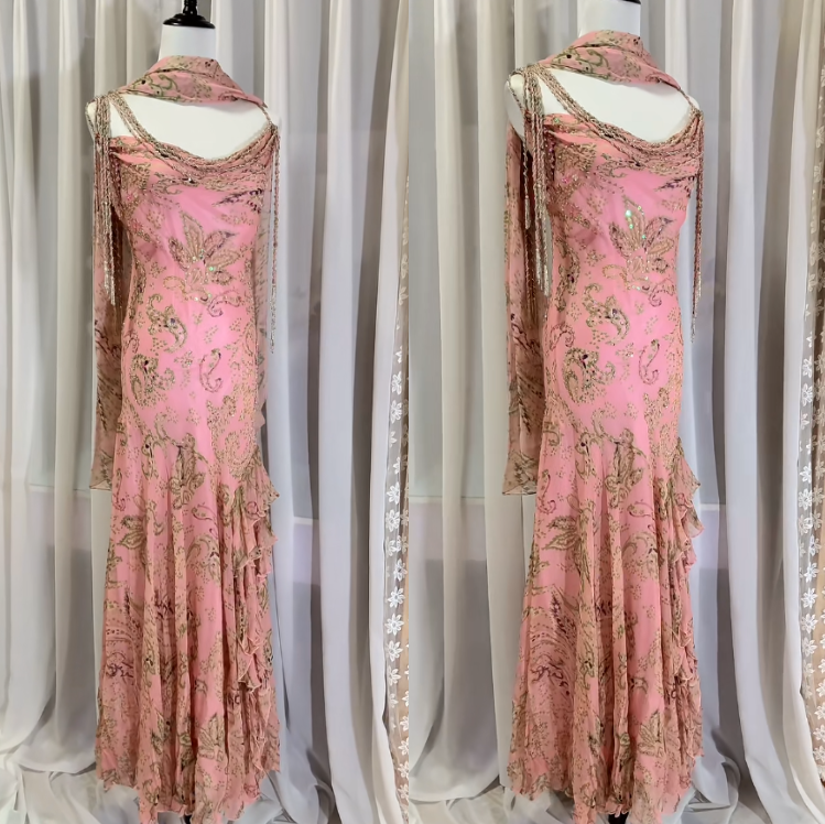 Fairytale Peach  Beaded Silk Prom Dress Vintage Elegant Mermaid Evening Dress
