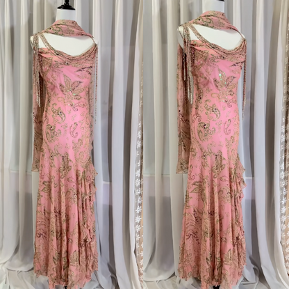 Fairytale Peach  Beaded Silk Prom Dress Vintage Elegant Mermaid Evening Dress
