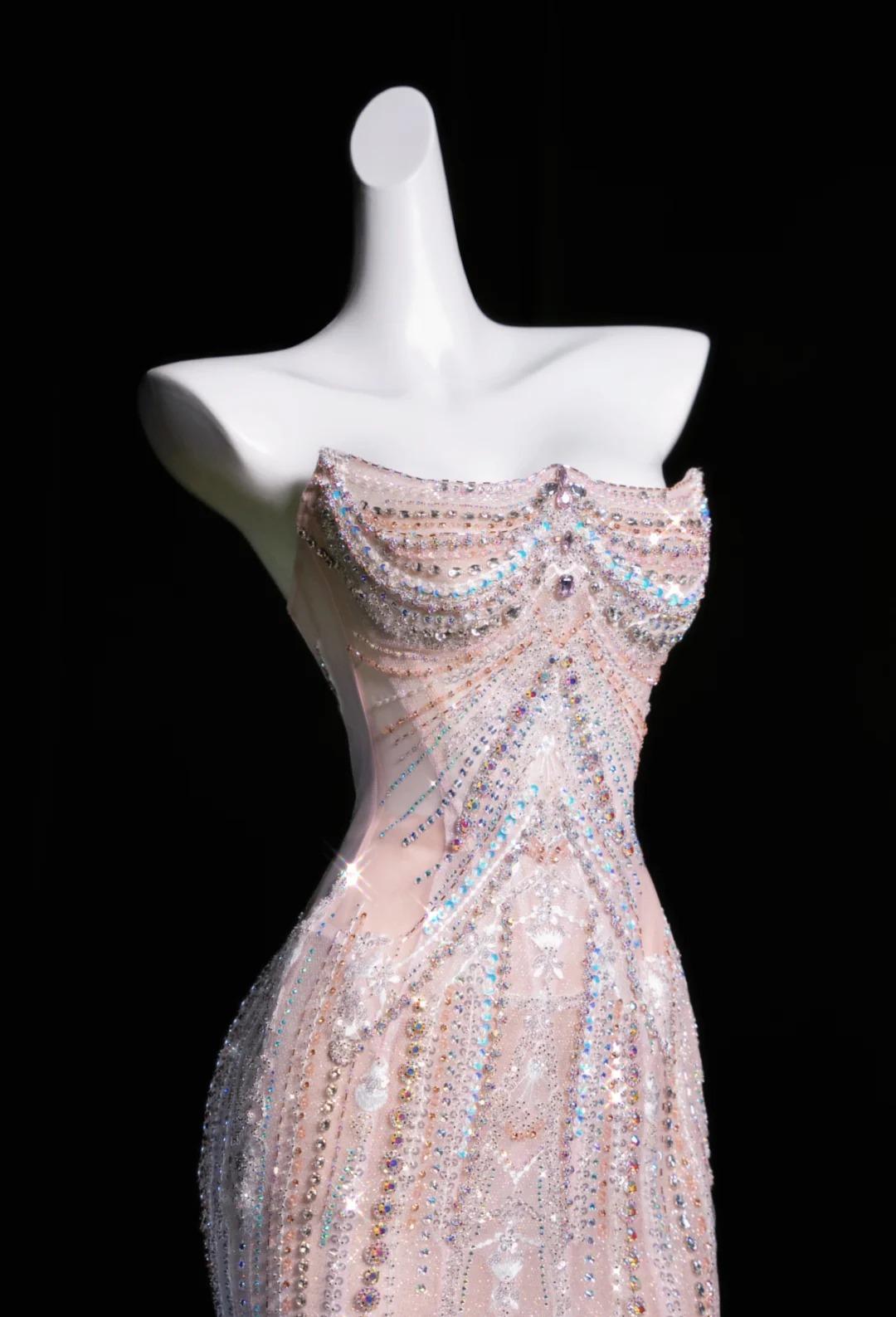 Rosa Meerjungfrau trägerloses Tüll Diamant langes Ballkleid süßes Hochzeitskleid Abendkleid ED01726