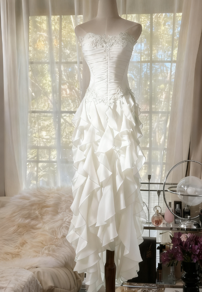 Lila 💜Elegantes trägerloses Chiffon-Applikations-Lang-Stufen-Ballkleid Rückenfreies Partykleid ED01727