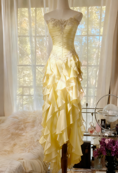 Lila 💜Elegantes trägerloses Chiffon-Applikations-Lang-Stufen-Ballkleid Rückenfreies Partykleid ED01727