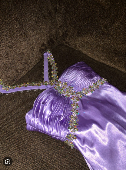 Glamou Purple 💜Satin Beaded Backless Long Prom Dress for Party&Birthday,Elegant Wedding Guest Outfits ED01736