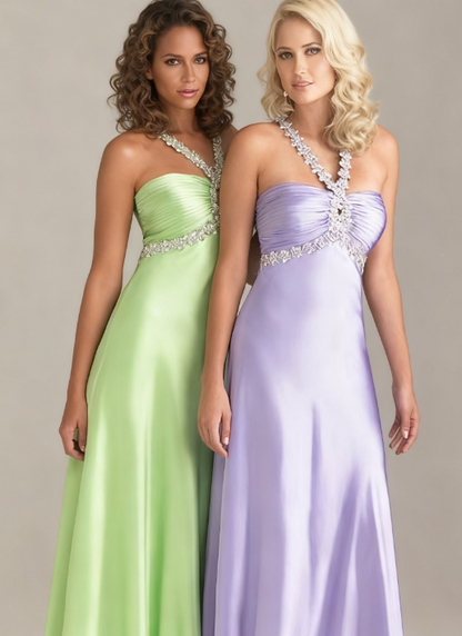 Glamou Purple 💜Satin Beaded Backless Long Prom Dress for Party&Birthday,Elegant Wedding Guest Outfits ED01736