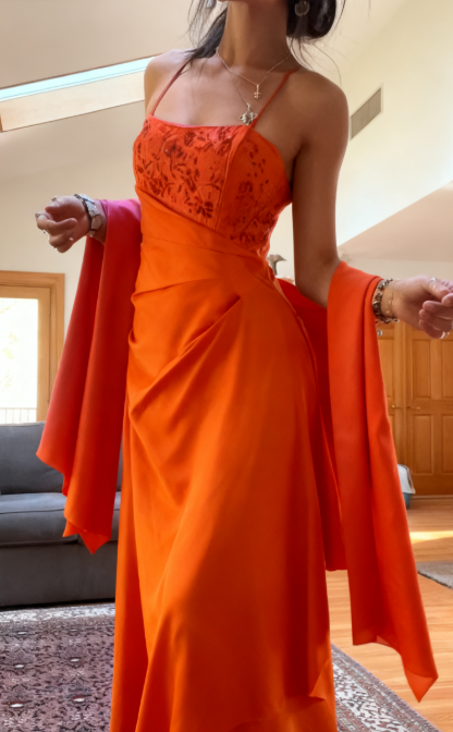 Elegant Spaghetti  Straps A-Line Fuchsia Beaded Satin Prom Dresses Gorgeous Wedding Guest Dresses with Shawl ED01737