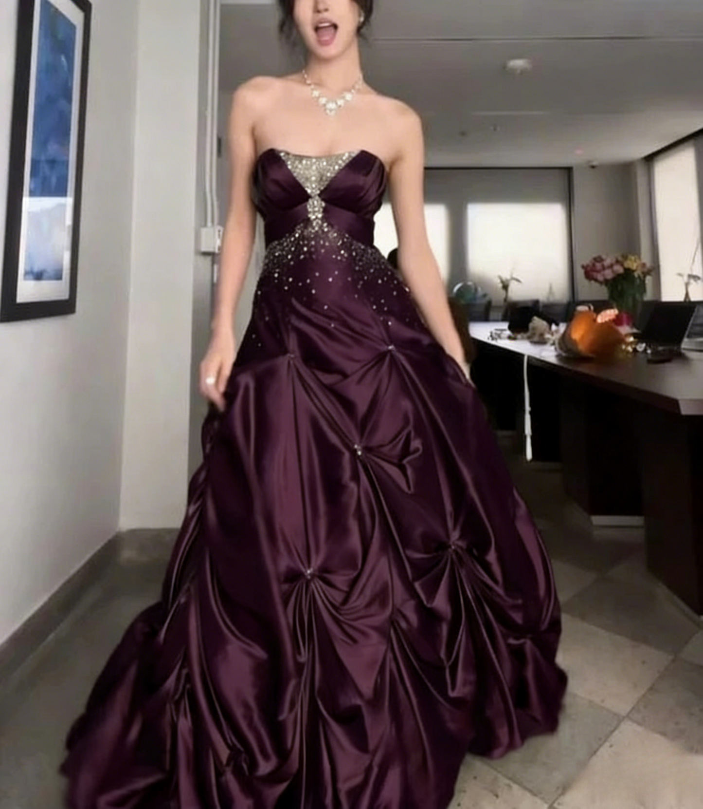 💚Pretty Forest Green A-Line Long Prom Dresses With Silver Beads Sweet Strapless Satin Evening Dresses ED01741