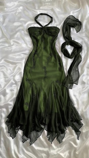  Vintage Blue Tulle& Chiffon Prom Dress for Party&Graduation-90s Elegant Shinny Beaded  Evening Gown