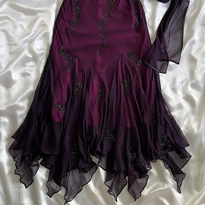  Vintage Blue Tulle& Chiffon Prom Dress for Party&Graduation-90s Elegant Shinny Beaded  Evening Gown