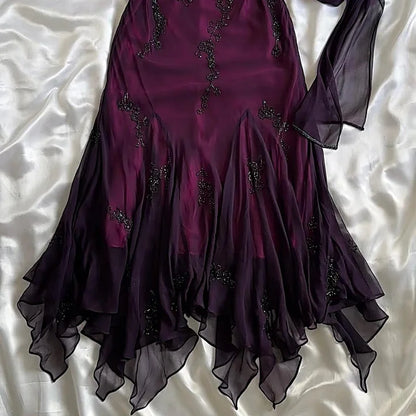  Vintage Blue Tulle& Chiffon Prom Dress for Party&Graduation-90s Elegant Shinny Beaded  Evening Gown