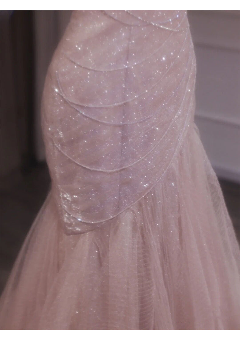 Robe de bal sirène rose bustier en tulle pailleté, longue, robe de mariée élégante ED01745