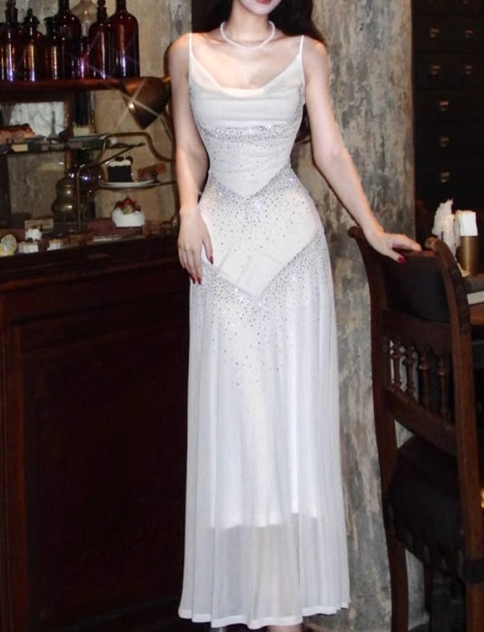 Robe moulante blanche douce à bretelles spaghetti, robe de bal, robe de cérémonie pour adultes, ED01752