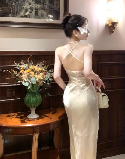Robe de bal sirène verte rétro à bretelles spaghetti, dos nu, pour anniversaire, remise de diplôme, ED01758