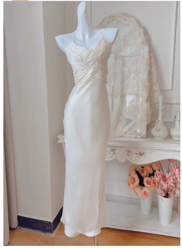 Robe de bal sirène verte rétro à bretelles spaghetti, dos nu, pour anniversaire, remise de diplôme, ED01758