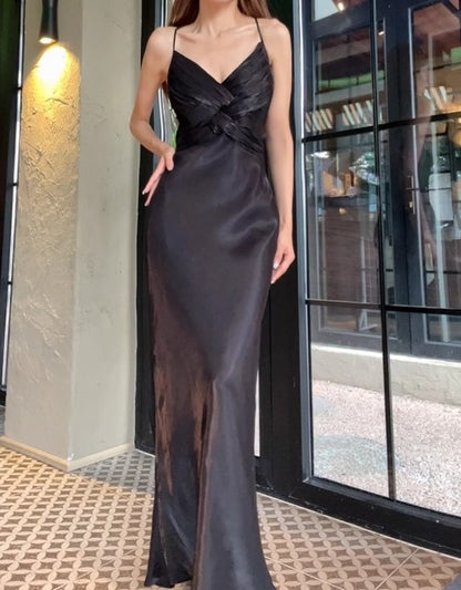 Robe de bal sirène verte rétro à bretelles spaghetti, dos nu, pour anniversaire, remise de diplôme, ED01758