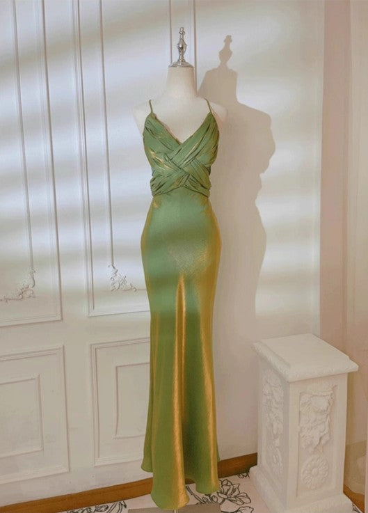 Robe de bal sirène verte rétro à bretelles spaghetti, dos nu, pour anniversaire, remise de diplôme, ED01758