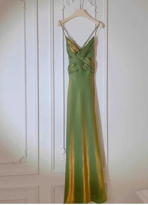 Robe de bal sirène verte rétro à bretelles spaghetti, dos nu, pour anniversaire, remise de diplôme, ED01758