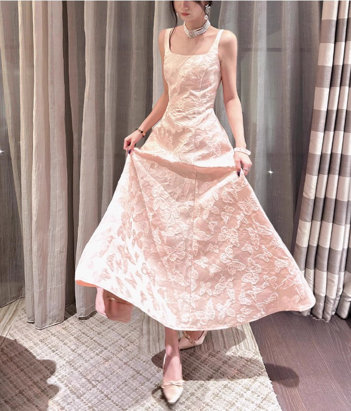 Rosa A-Linie Vintage Schmetterling besticktes Satin Ballkleid Geburtstagskleid ED01772