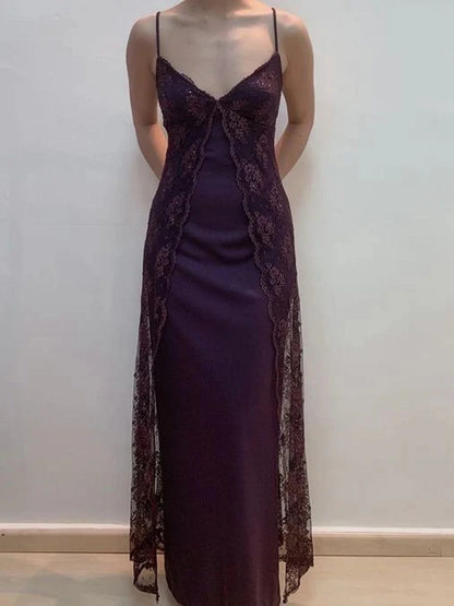 Retro Grape Bodycon Dress Spaghetti Straps Lace Lace Prom Dress ED01781