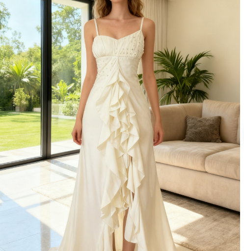 Elegant Black Chiffon Mermaid Party Dresses with Silt Spaghetti Straps Long Prom Dresses ED01788