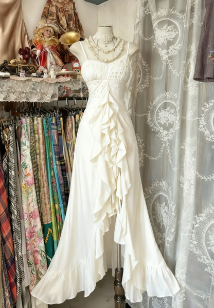 Elegant Black Chiffon Mermaid Party Dresses with Silt Spaghetti Straps Long Prom Dresses ED01788