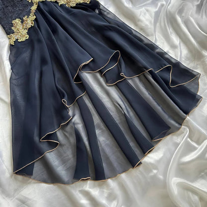 Black Elegant Sweetheart Neck Lace Chiffon Spaghetti Strap Sequin Prom Dress ED01796