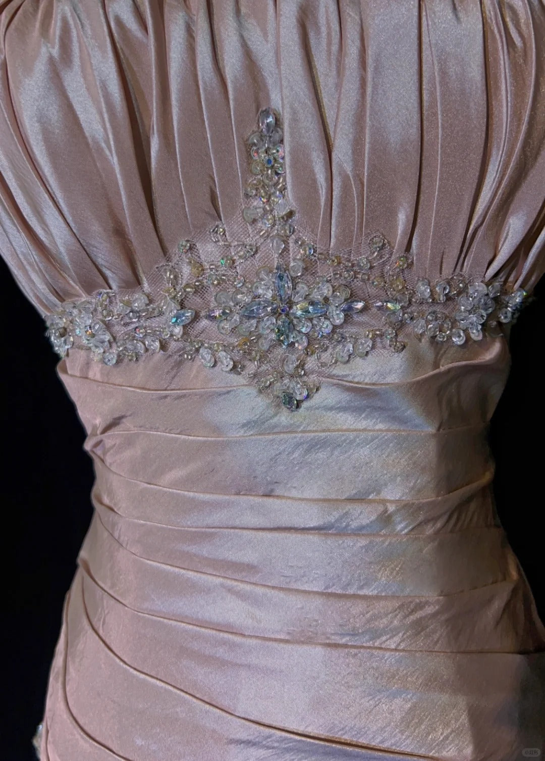 Gentle Pink Prom Dress  Long Mermaid Birthday Dress Spaghetti Straps Satin Pleated with Beading Layered Evening Dress ED01805