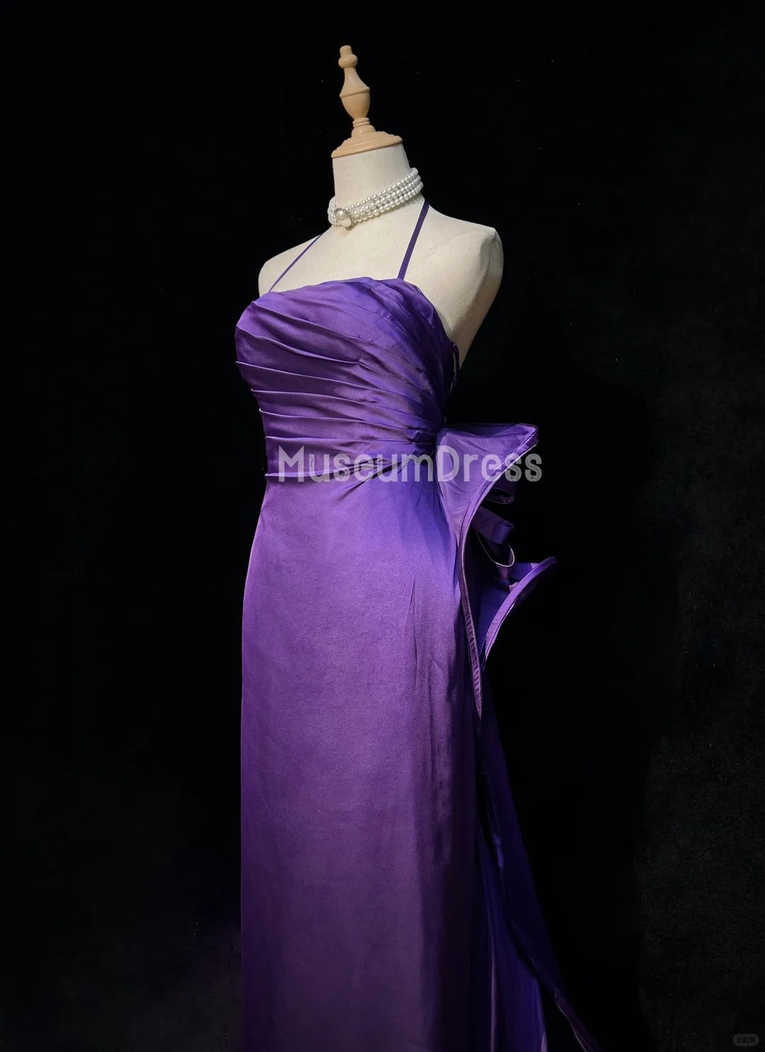 Robe de bal en satin violet à bretelles spaghetti et dos nu, robe de soirée ED01807