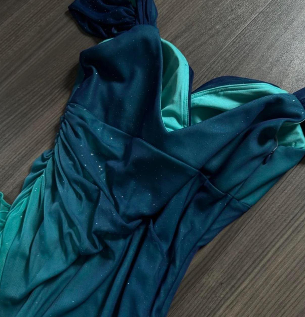 Glitter Blue Sweetheart Neck Bodycon Dress Ruffled Party Dress Spaghetti Strap Evening Dress ED01813