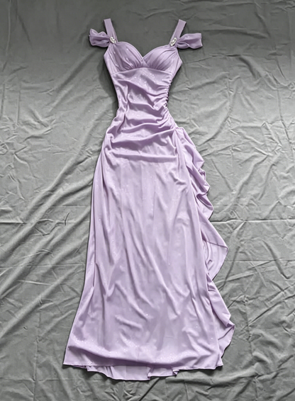 Affordable Party Dresses Under $160💜Elegant  Purple Glitter Ruffled Chiffon Prom Dresses ED01815