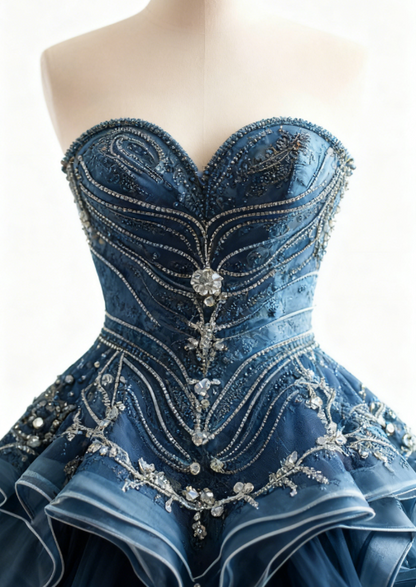 A-Line  Sweetheart Neck Tulle Long Prom Dress Vintage Strapless Beaded Evening Gown ED01827