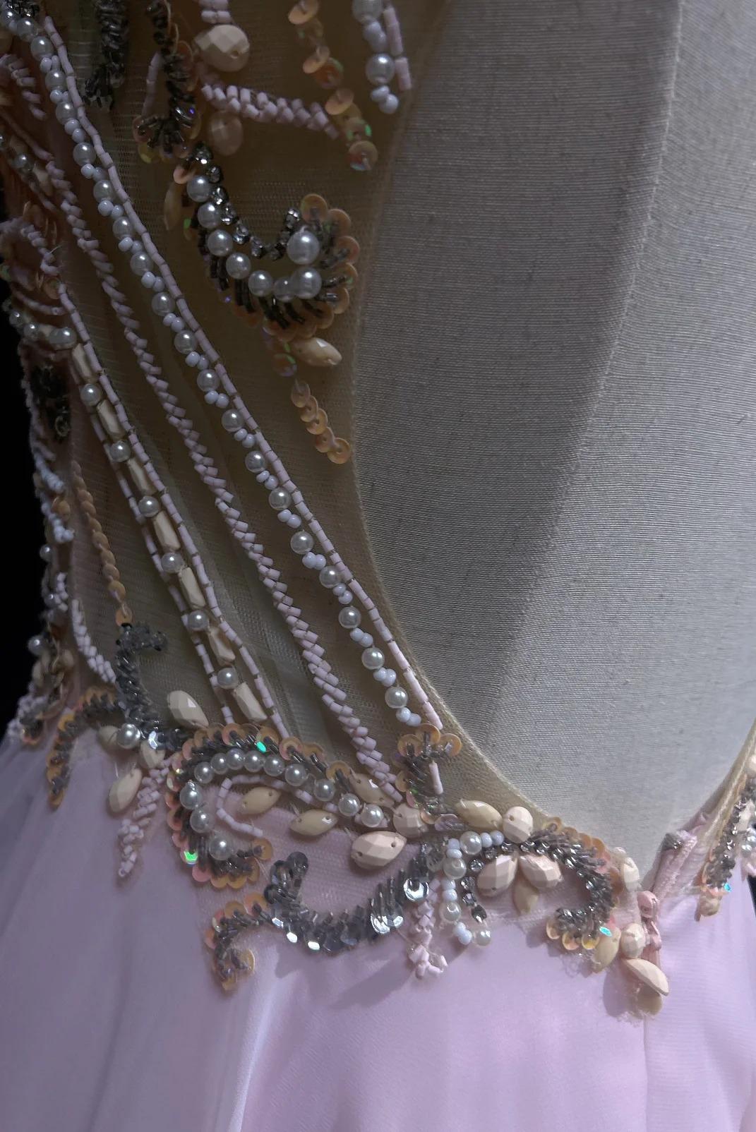 Wunderschönes rosa A-Linien-Tüll-Hochhals-Chiffon-Langperlen-Rückenfreies Ballkleid Retro-Hochzeits-Geburtstagskleid ED01829