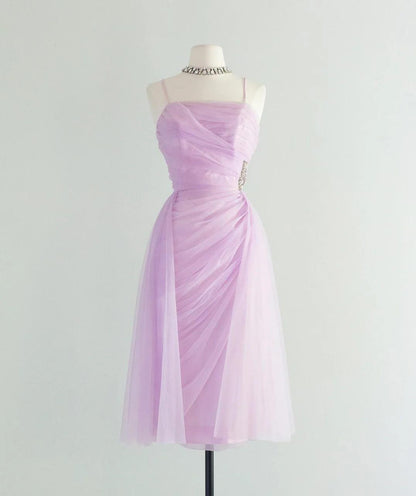 Robe de bal courte en tulle rose à bretelles spaghetti ED01837