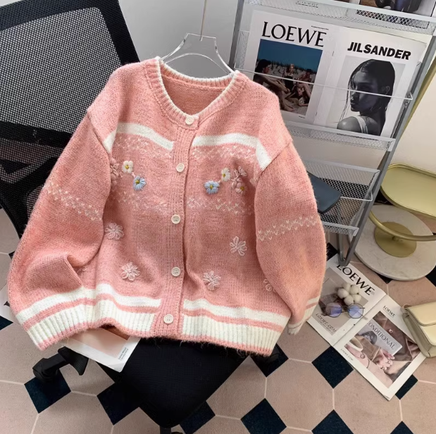 Vintage Jacquard Crew neck Cardigan ED0183