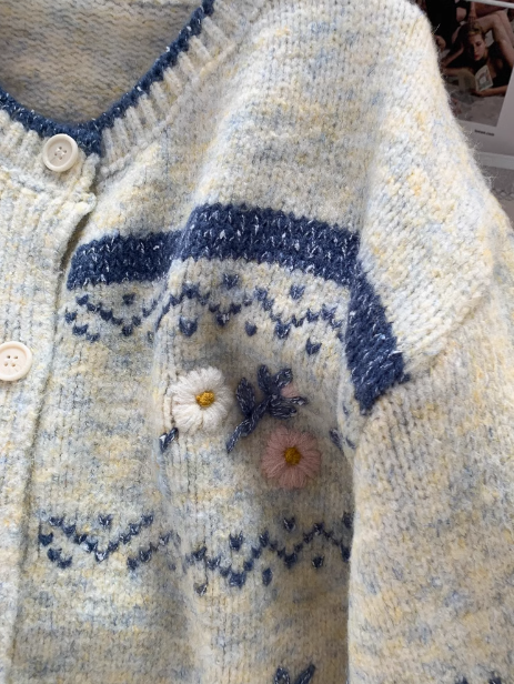Vintage Jacquard Crew neck Cardigan ED0183